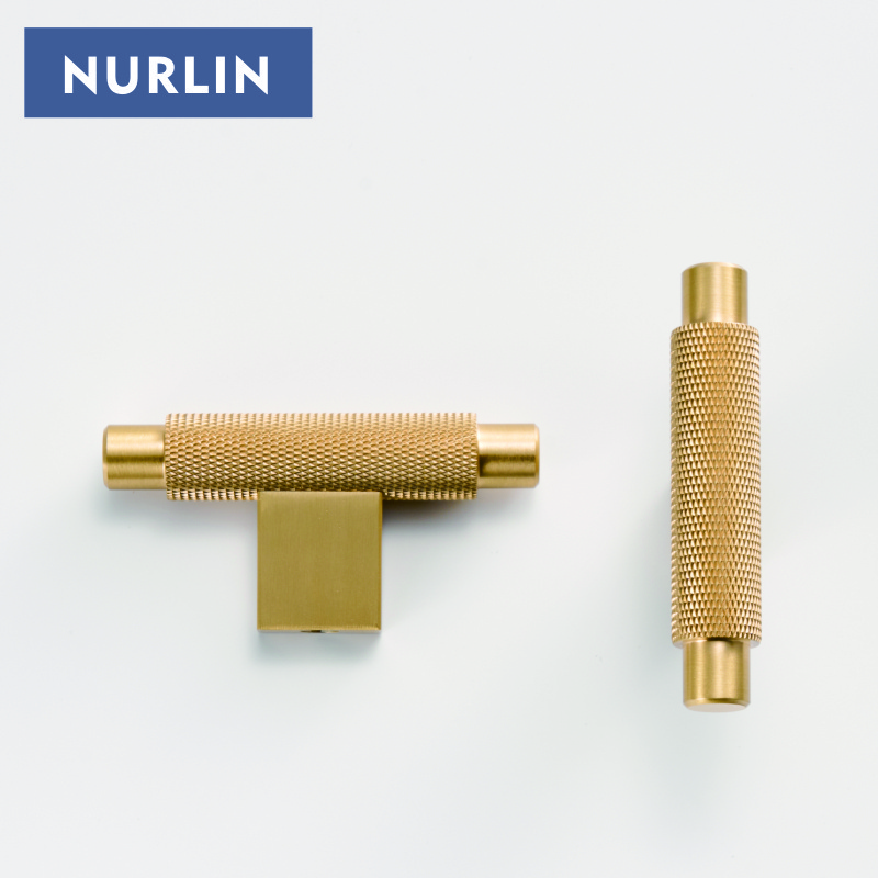 Nurlin New Solid Brass Knurling Brushed Cross Brass Cabinet Knob Cupboards T-bar Long Appliance Pull Furniture Refrigerator Bar