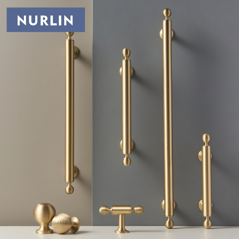 Nurlin French Luxury Brass Cabinet Furniture Drawer Cabinet Door Handle Round Knobs T-Bar Wardrobe Pull