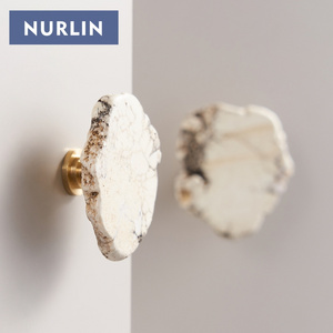 NURLIN Natural White turquoise Marble Brass Cabinet Drawer Door Handle knob Wall Clothes cap Hook