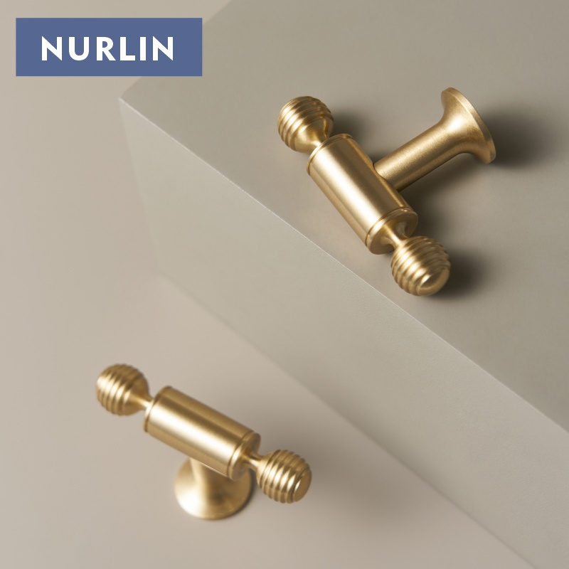 Nurlin French Luxury Brass Cabinet Furniture Drawer Cabinet Door Handle Round Knobs T-Bar Wardrobe Pull