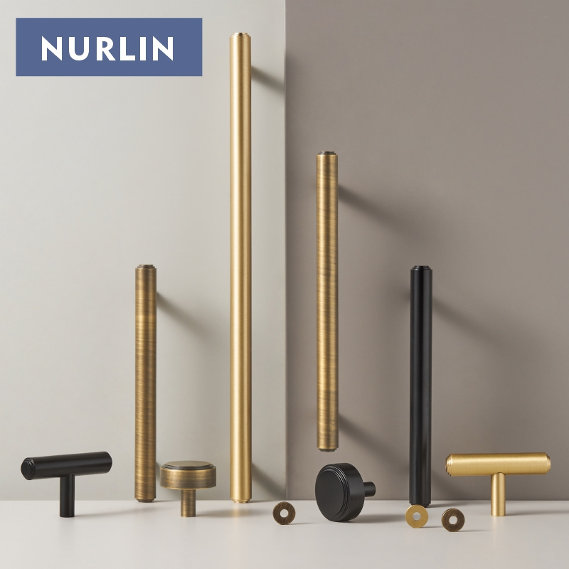 Nurlin Solid Brass Plain Cabinet Knob Matte Black Antique Brass T-bar Wardrobe Cabinet Drawer Door Handle Pull NEW