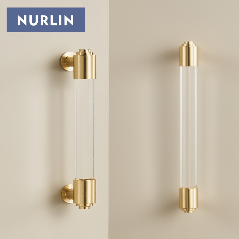 Nurlin Brass White Transparent Acrylic Furniture Cabinet Drawer Handle Cabinet Door Wardrobe Luxury Pull