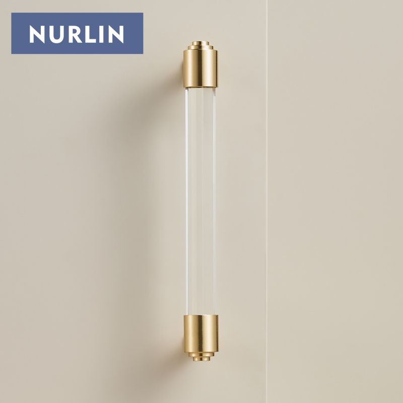 Nurlin Brass White Transparent Acrylic Furniture Cabinet Drawer Handle Cabinet Door Wardrobe Luxury Pull