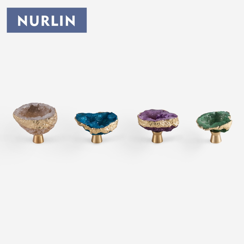 NURLIN Skeletal Crystal Wall Hook Quartz Gold-Plated Handles Natural Gemstone Cupboard Drawer Pulls Cabinet Brass Knobs