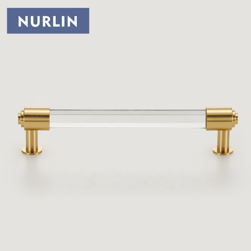 Nurlin Brass White Transparent Acrylic Furniture Cabinet Drawer Handle Cabinet Door Wardrobe Luxury Pull