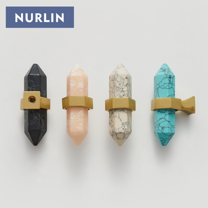 Nurlin Brass Marble White Black Pink Blue Decorative Furniture Wardrobe Door Cabinet Drawer T-bar Knob