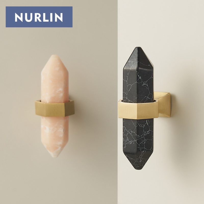 Nurlin Brass Marble White Black Pink Blue Decorative Furniture Wardrobe Door Cabinet Drawer T-bar Knob