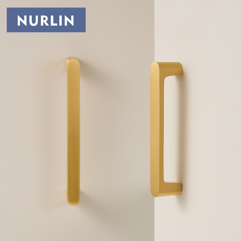 Nurlin Solid Brass Simple Style Handle Cabinet Drawer Wardrobe Door Gold Pull Feel Comfortable 96/128/160/192 Hole Spacing