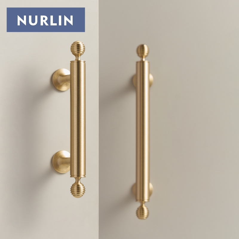 Nurlin French Luxury Brass Cabinet Furniture Drawer Cabinet Door Handle Round Knobs T-Bar Wardrobe Pull