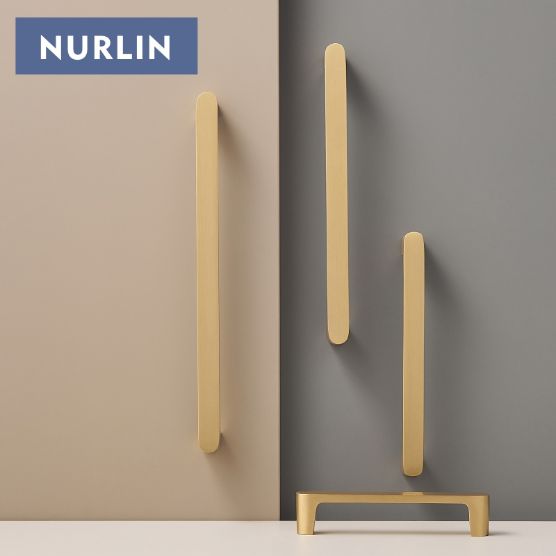 Nurlin Solid Brass Simple Style Handle Cabinet Drawer Wardrobe Door Gold Pull Feel Comfortable 96/128/160/192 Hole Spacing