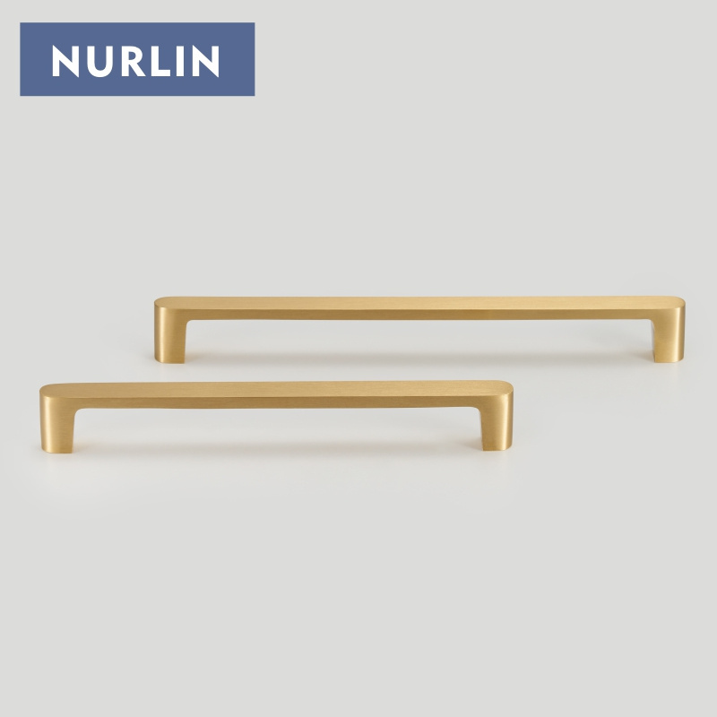 Nurlin Solid Brass Simple Style Handle Cabinet Drawer Wardrobe Door Gold Pull Feel Comfortable 96/128/160/192 Hole Spacing