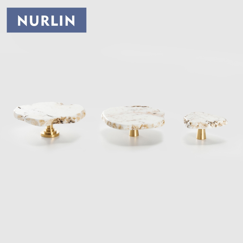 NURLIN Natural White turquoise Marble Brass Cabinet Drawer Door Handle knob Wall Clothes cap Hook