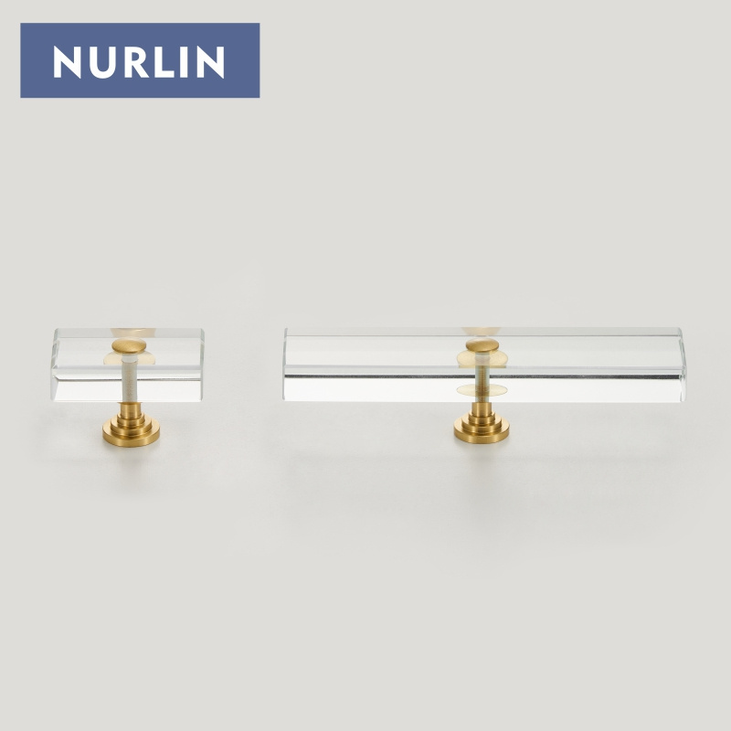 Nurlin Brass Acrylic Cabinet Drawer Wardrobe Door Furniture Rectangular Handle Knobs T-bar Pull