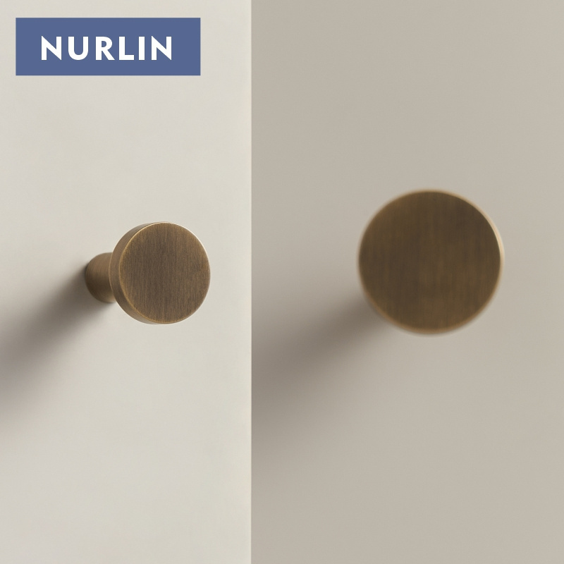 Nurlin Solid Brass Circular Gold Black Antique White Cabinet Furniture Knobs Wall Bathroom Clothes Hook Handle