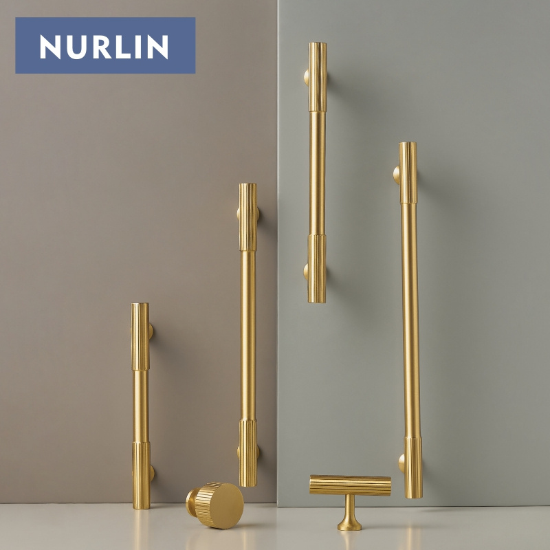 Nurlin Solid Brass Art Deco Vertical Lines Linear Cabinet Knobs T Bars Wardrobes  Gold Nickel Antique Bronze Color Drawer Handle