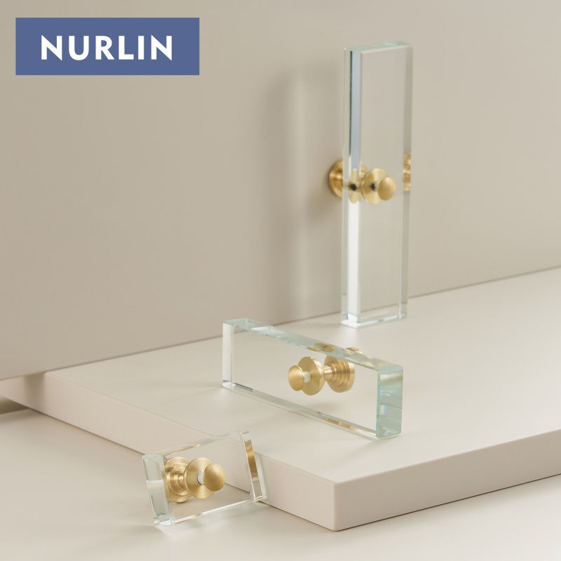 Nurlin Brass Acrylic Cabinet Drawer Wardrobe Door Furniture Rectangular Handle Knobs T-bar Pull