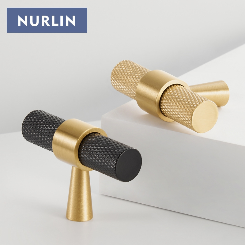 Nurlin Brass Diamond Cut  Cross Knurl Pattern Cabinet  Door Handle T-Bar Drawer Wardrobe Pull Drop Shipping Available