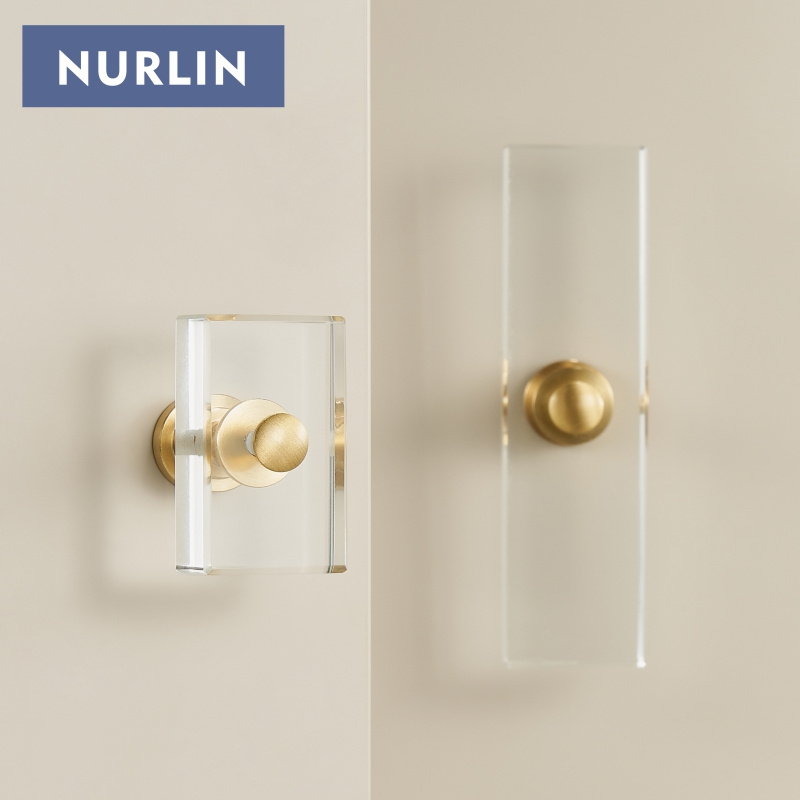 Nurlin Brass Acrylic Cabinet Drawer Wardrobe Door Furniture Rectangular Handle Knobs T-bar Pull