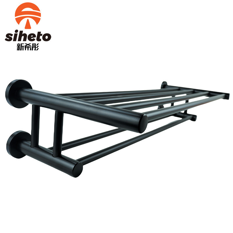 RTS New Product High Quality Stainless Steel Hotel Wall Mounted Towel Drying Rack Black Towel Rack