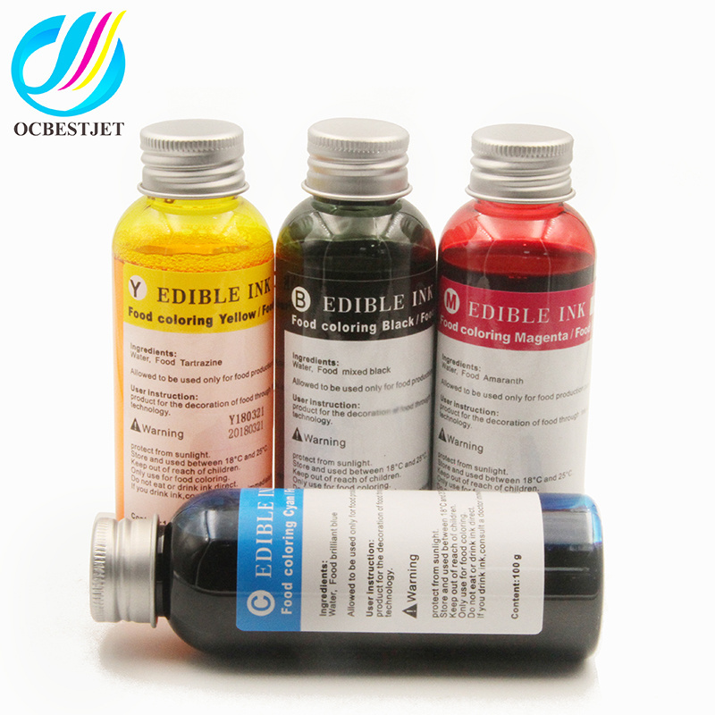 Ocbestjet 100ML Per Bottle 4 Colors Refill Edible Ink For Coffee Printer Digital Printing On Cake Printer