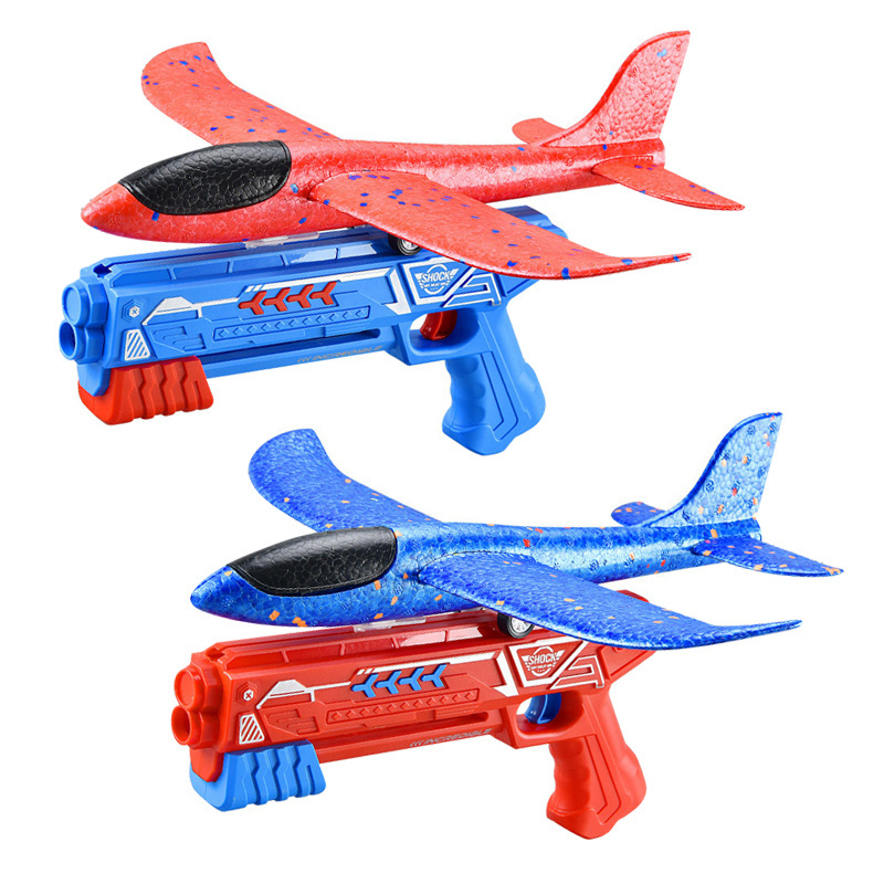 Outdoor ejection shooting throwing flying foam plane gun set toy for kids