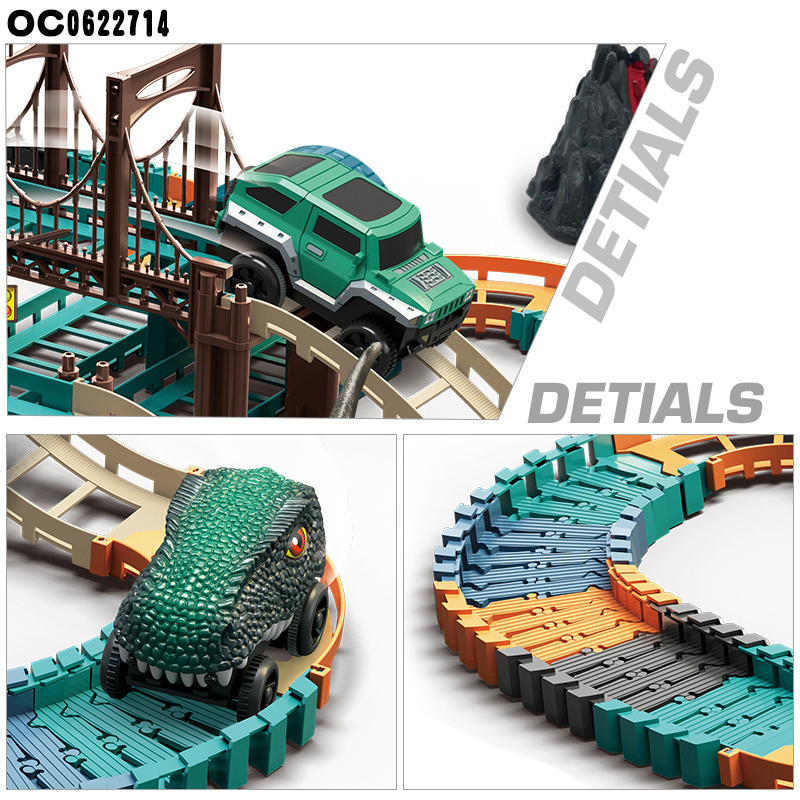 High quality battery race electric slot car track with dinosaur for kids