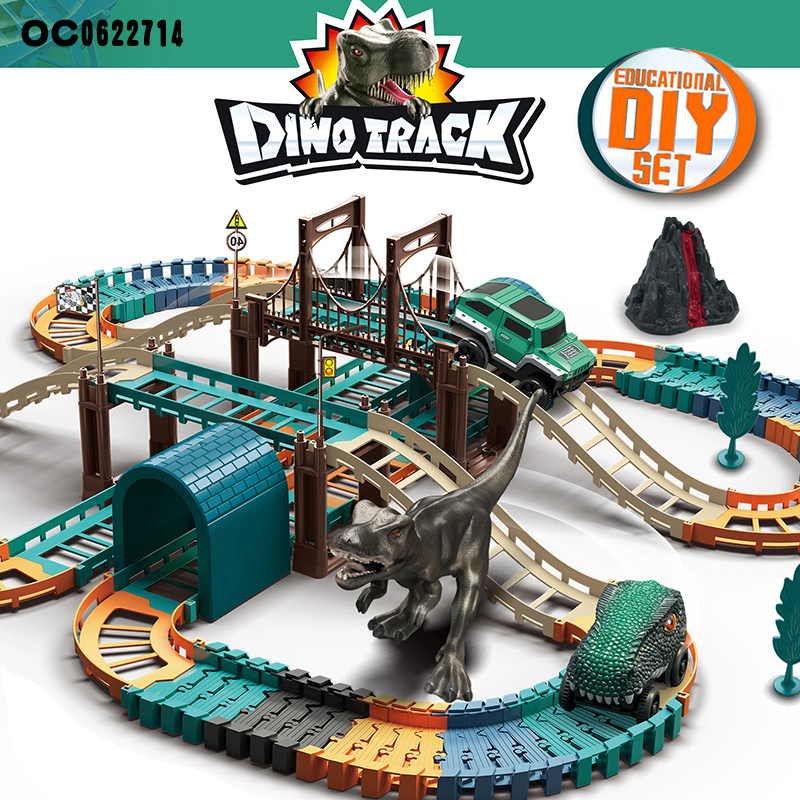 High quality battery race electric slot car track with dinosaur for kids