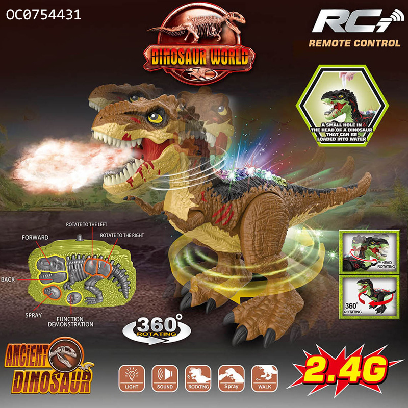 2.4G Spray mist plastic hot selling simulated rc vintage t rex dinosaur toys