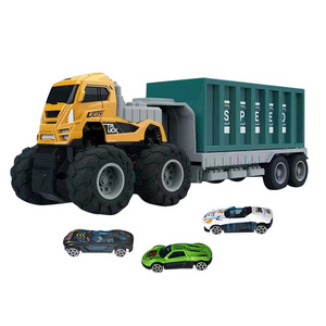 Friction big container truck transport vehicle toy for kid with 3pcs freewheel car