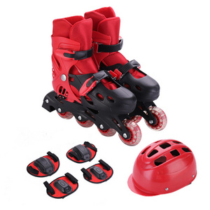 New arrival red roller skate skating shoes for kids with helmet knee pads