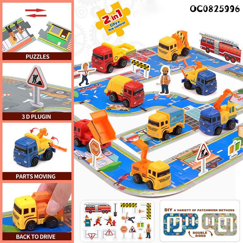 Newest city children educational puzzle road car track mini truck set for kids