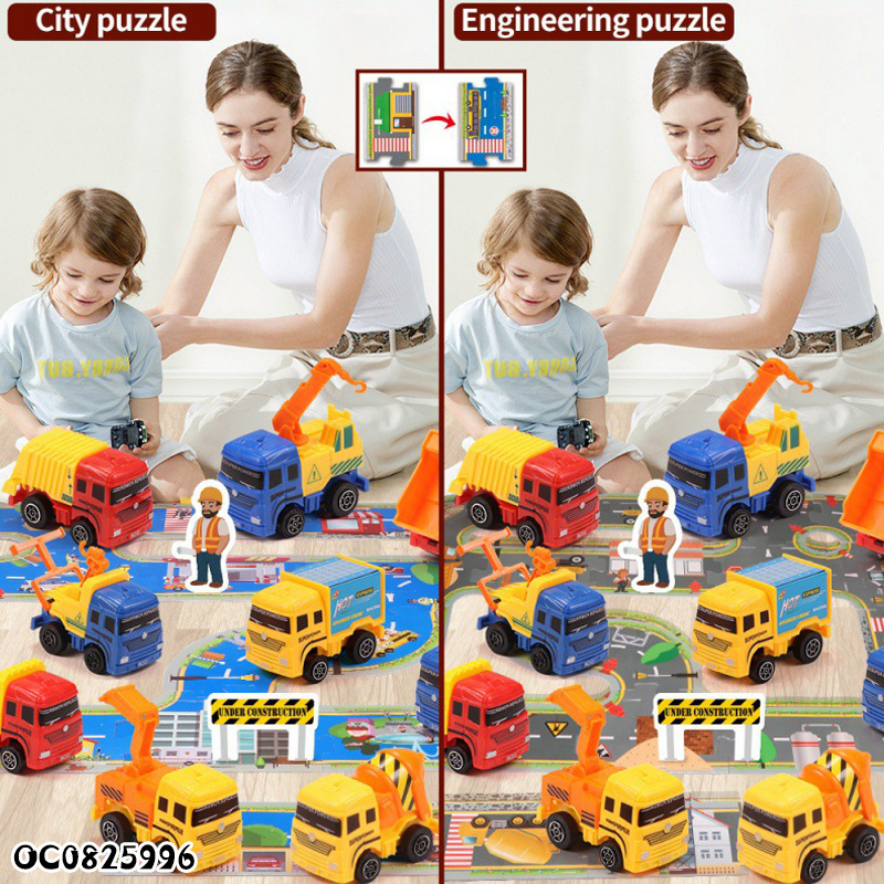 Newest city children educational puzzle road car track mini truck set for kids