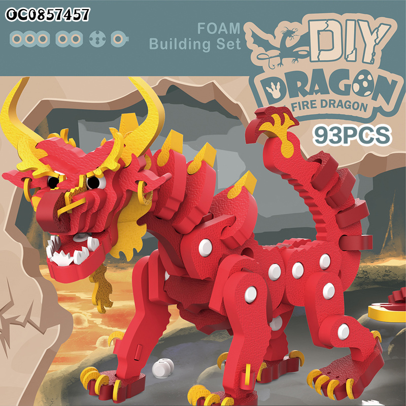 93pcs Kids educational 3d fire dragon eva foam puzzle soft building block sets