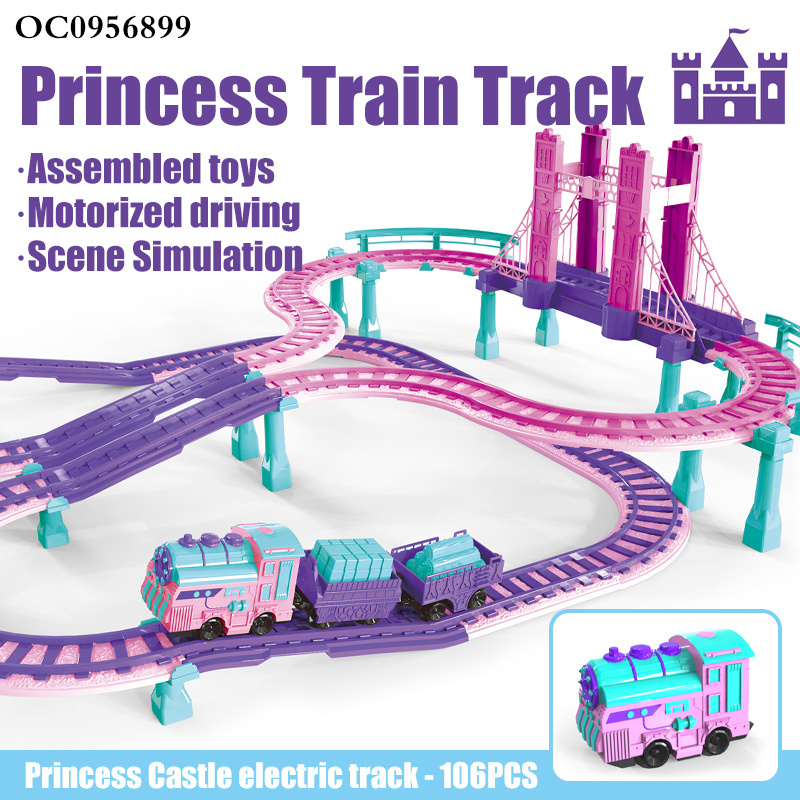 119pcs B/O Electric princess plastic slot train track car toy set for kids