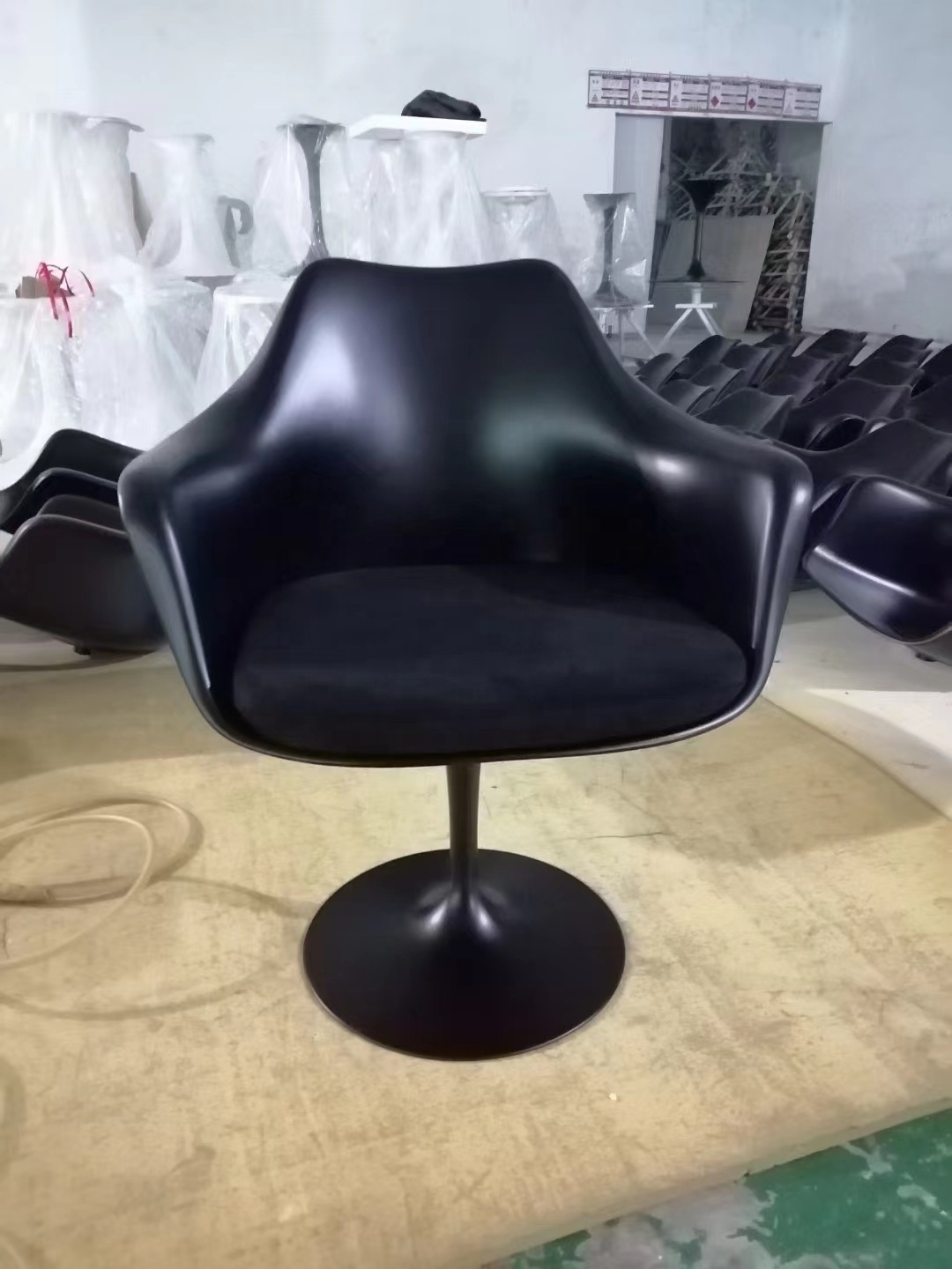 Matt black fabric fiberglass tulip  arm chair