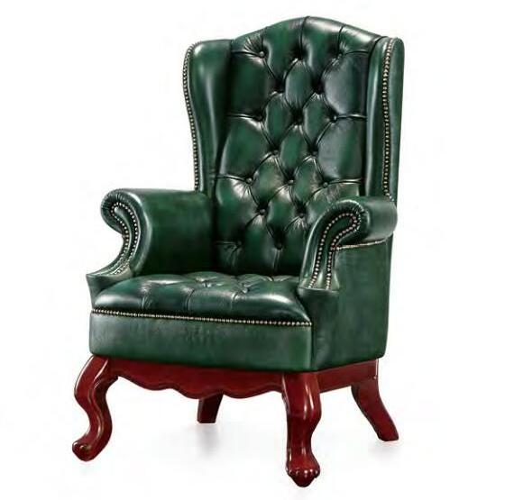 Green  leather high  back wooden frame  office manager  chair