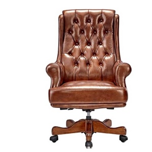 Green  leather high  back wooden frame  office manager  chair