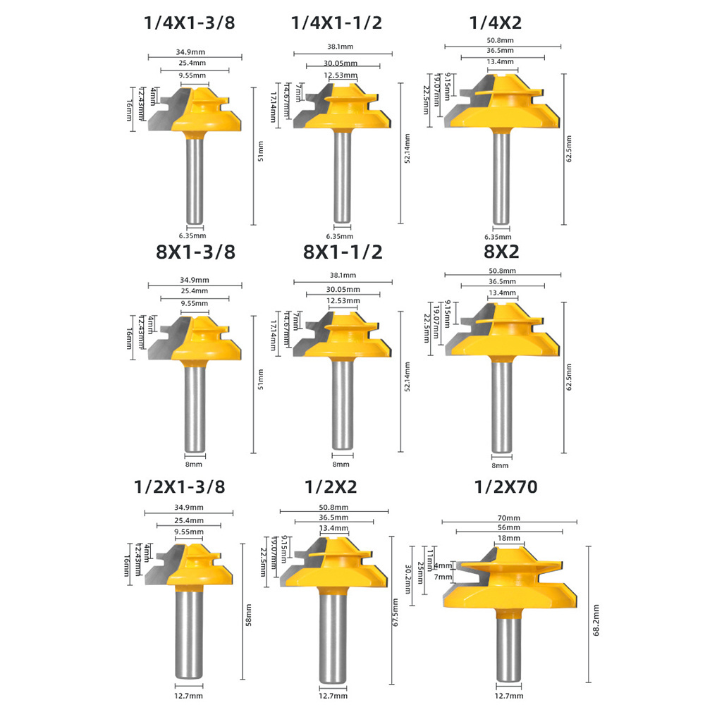 3Pcs/Set Milling Cutter 45Degree Lock Miter Router Bit Woodworking DIY Panel Splicing Alloy Line Trimming Machine Milling Cutter