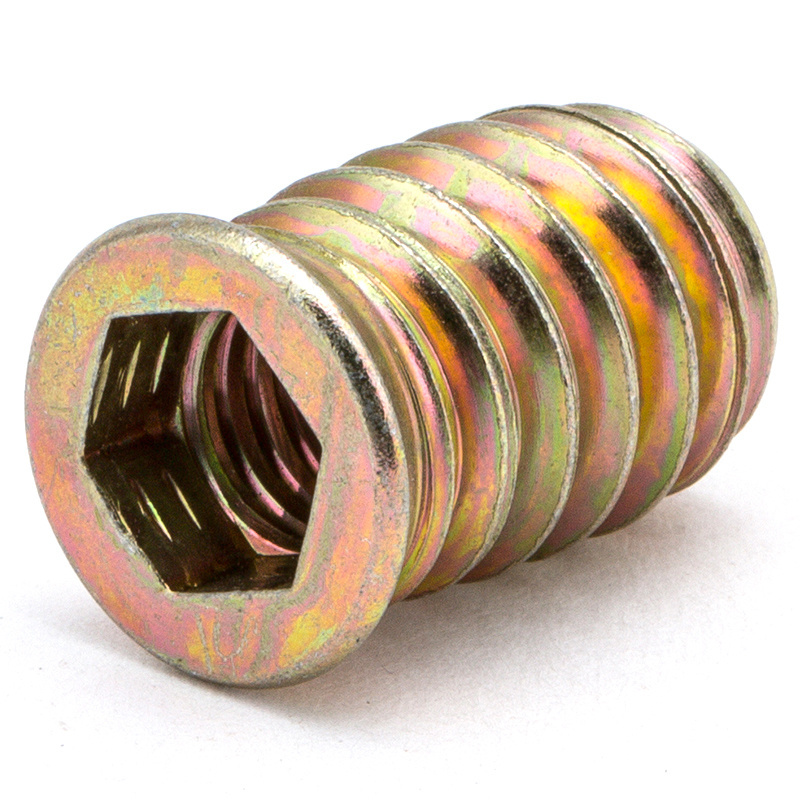 M5 M6 M8 Furniture Wood Insert Nut Alloy Steel Yellow Zinc-plated Threaded Inserts for Wood