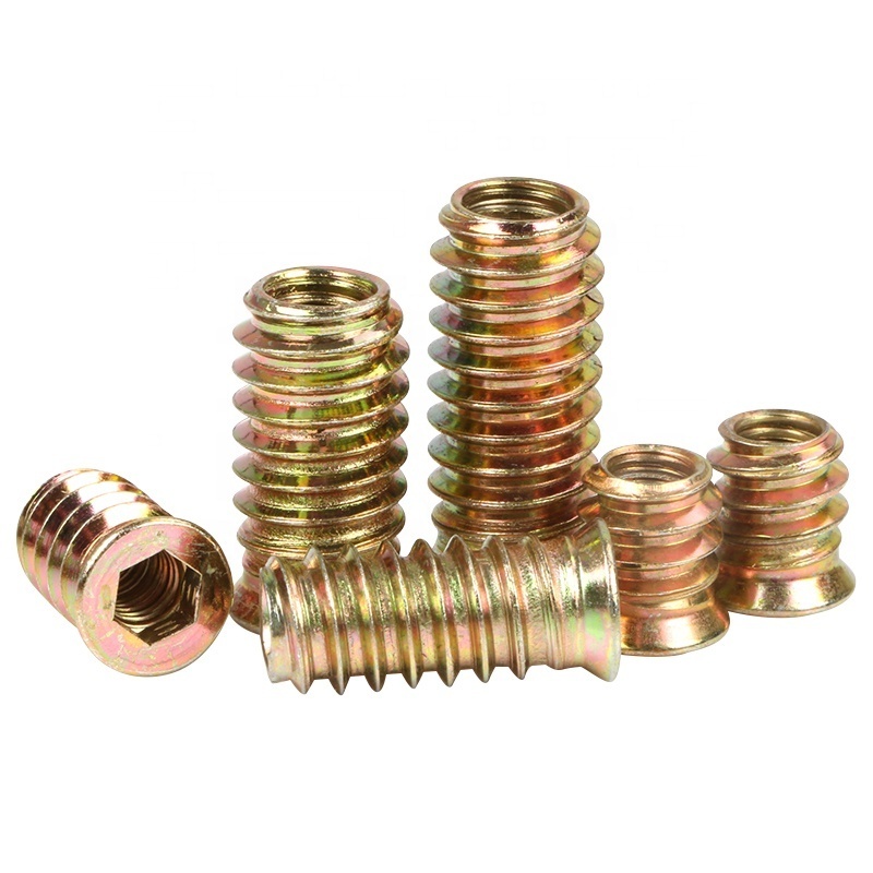 M5 M6 M8 Furniture Wood Insert Nut Alloy Steel Yellow Zinc-plated Threaded Inserts for Wood