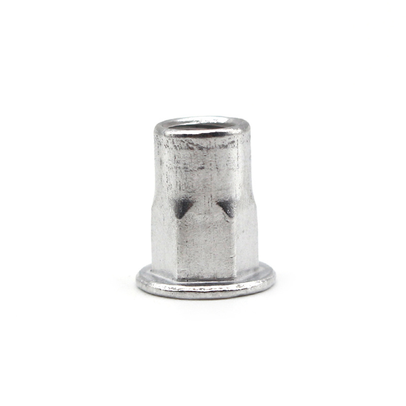 Aluminum knurled body flat head rivet nut with flat head