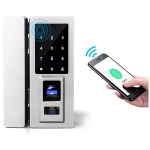 Double sided fingerprint smart glass door lock with remote control function