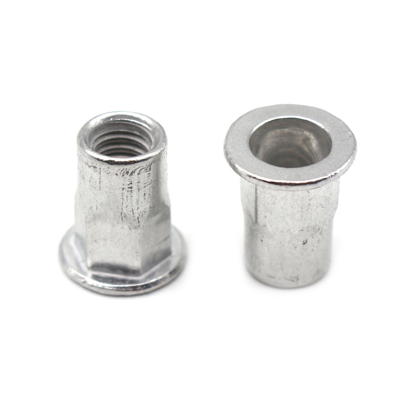 Aluminum knurled body flat head rivet nut with flat head