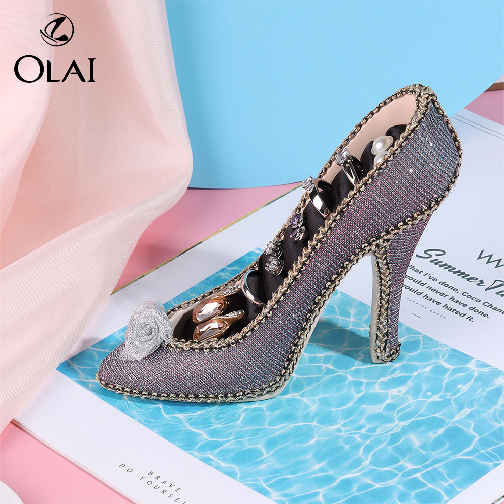 Olai Unique Dresser Desk Ring Jewelry Rack High-heel Shoe Jewelry Display Gift Decor Display Tray