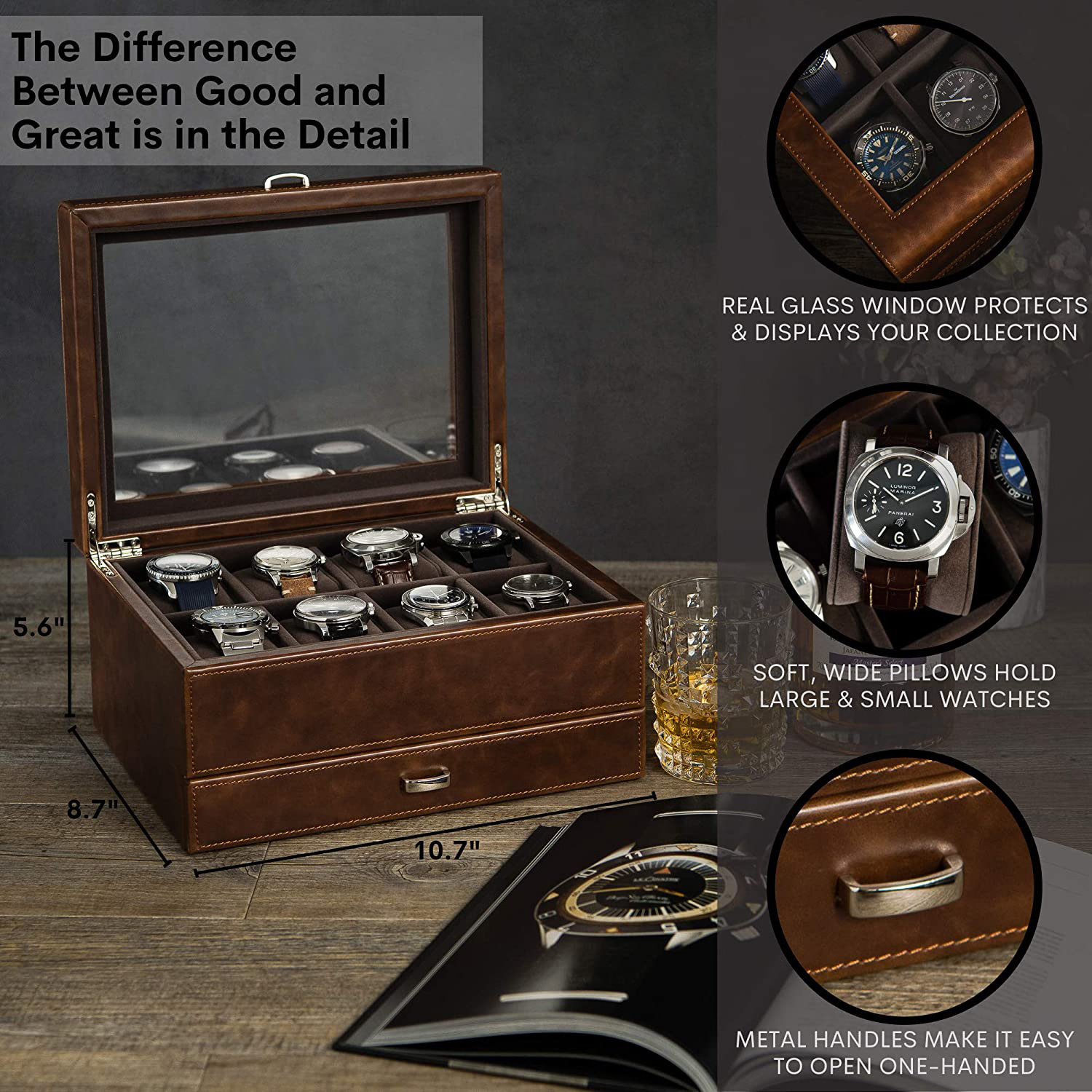 Wholesale Wooden Watch Box  Luxury PU Leather Watch Box Packaging Custom With Logo Cases Display Multi-position watch case