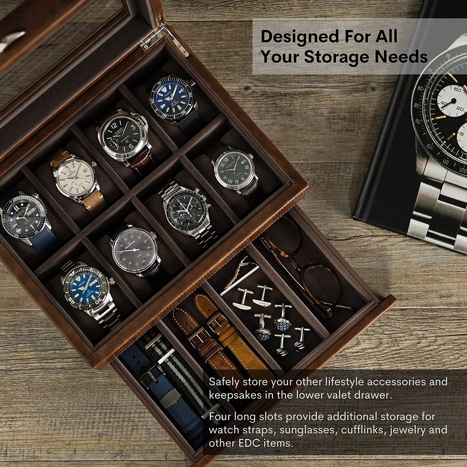 Wholesale Wooden Watch Box  Luxury PU Leather Watch Box Packaging Custom With Logo Cases Display Multi-position watch case