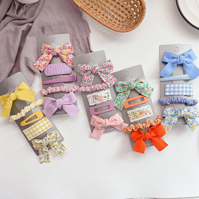 Wholesale cute lovely headband 5 pcs baby hair clip bows gift set hair accessories hair clip set for kids clips