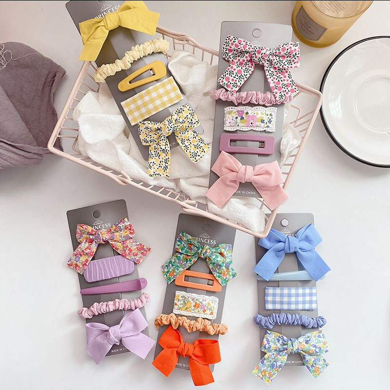 Wholesale cute lovely headband 5 pcs baby hair clip bows gift set hair accessories hair clip set for kids clips