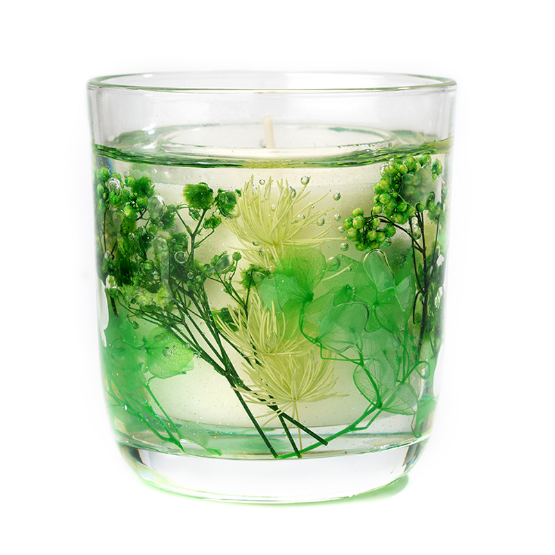 High Quality Healthy Candles Double Layer Glass Cup Fragrance Candle Gel Wax with Dry Flowers