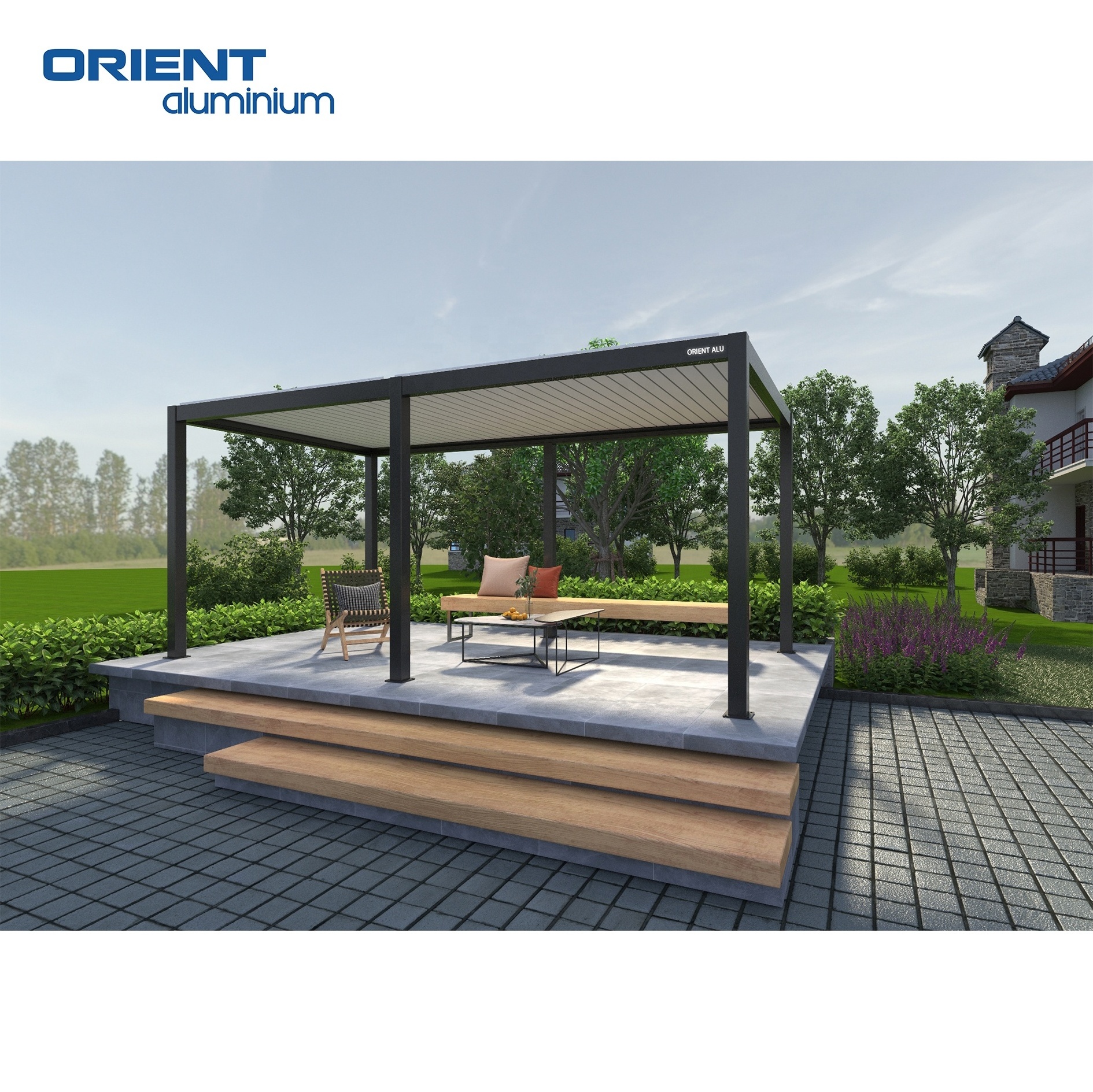 factory direct sunshade movable louvered roof  garden outdoor large outdoor wrought iron gazebo